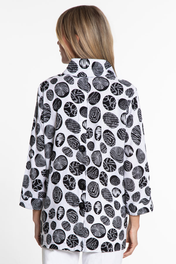 Woven Printed Button Front Tunic - Black/White