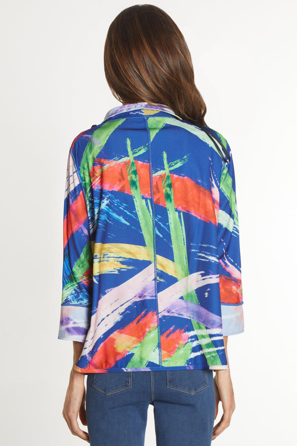 Woven Printed Reversible Open Front Jacket - Abstract Multi