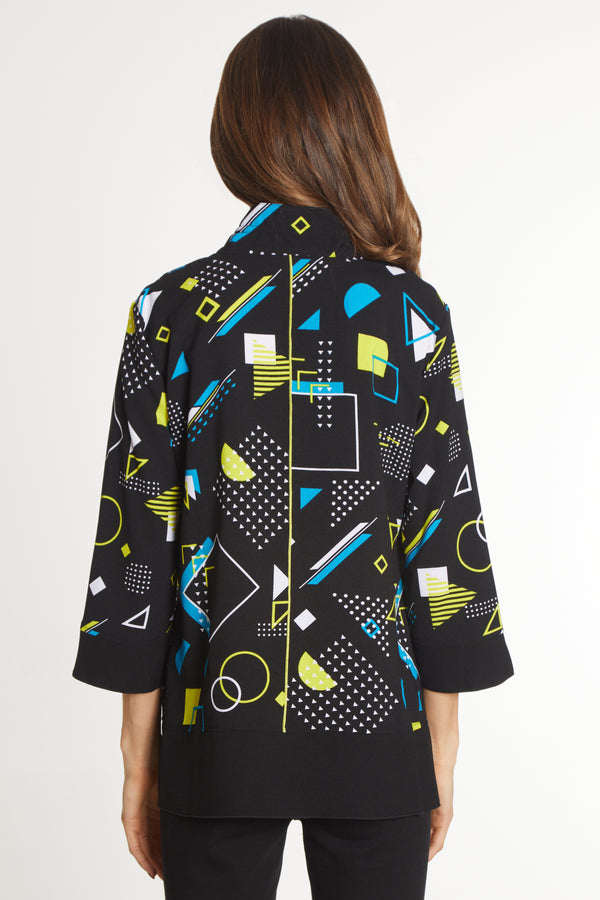 Woven Printed Button Front Tunic - Black Print