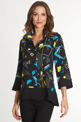 Woven Printed Button Front Tunic - Women's - Black Print