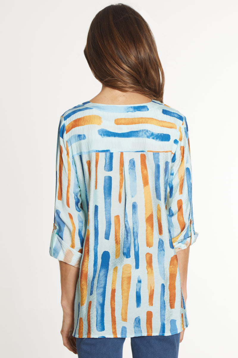 Woven Printed Button Front Tunic - Line Multi