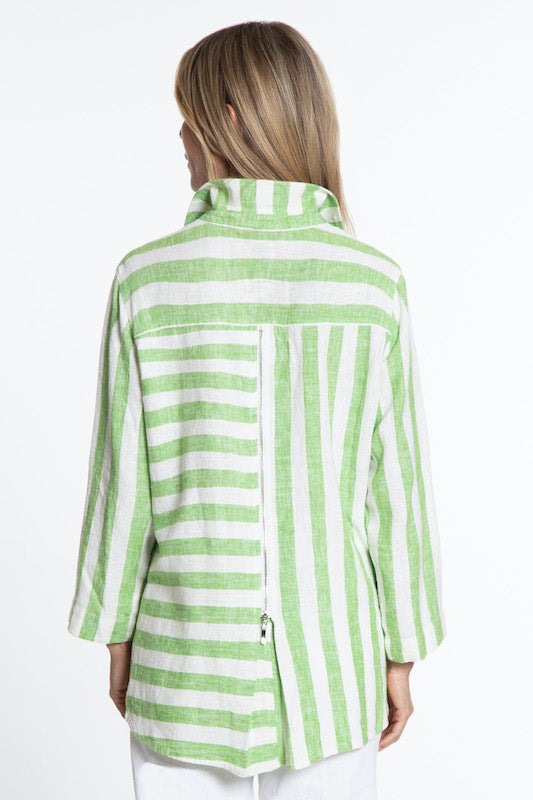 Woven Yarn-Dye Stripe Button Front Tunic  - Soft Lime