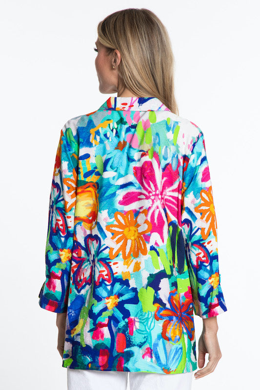 Print Button Front Jacket- Petite- Floral Multi