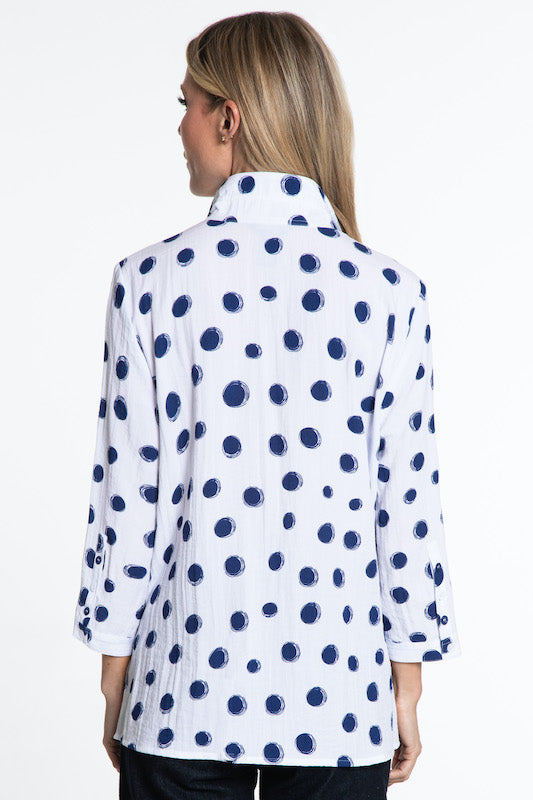 Printed Woven Button Front Tunic - Navy Print