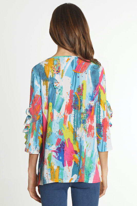 Printed Woven Pop Over Tunic- Women's- Abstract Multi