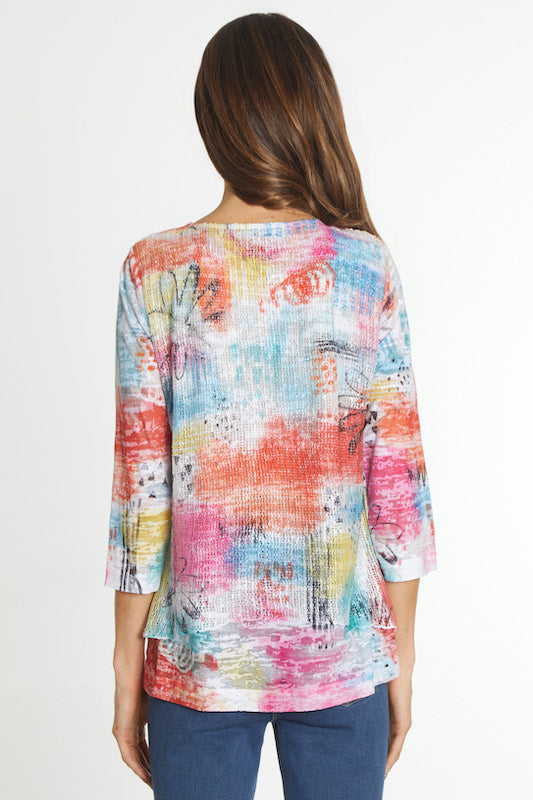 Double Layer Printed Knit Tunic- Women's- Abstract Multi