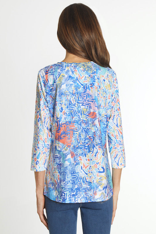 Textured Knit Pop Over Tunic - Blue Print