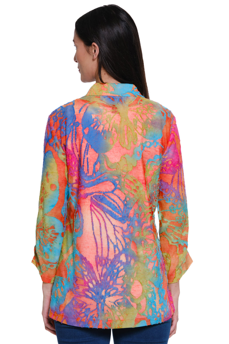 Burnout Knit Zip Front Tunic - Abstract Floral