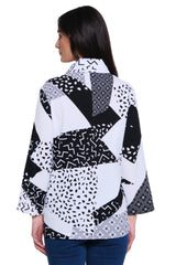 Woven Mixed Media Button Front Tunic - Petite - Black/White