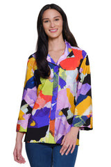 Printed Woven Tunic with Bell Sleeves - Petite - Abstract Multi