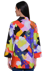 Printed Woven Tunic with Bell Sleeves - Petite - Abstract Multi