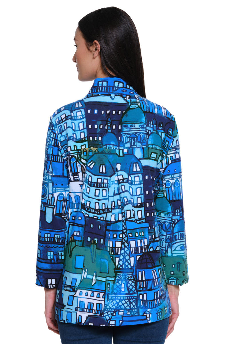 Knit Printed Button Front Tunic - City Print