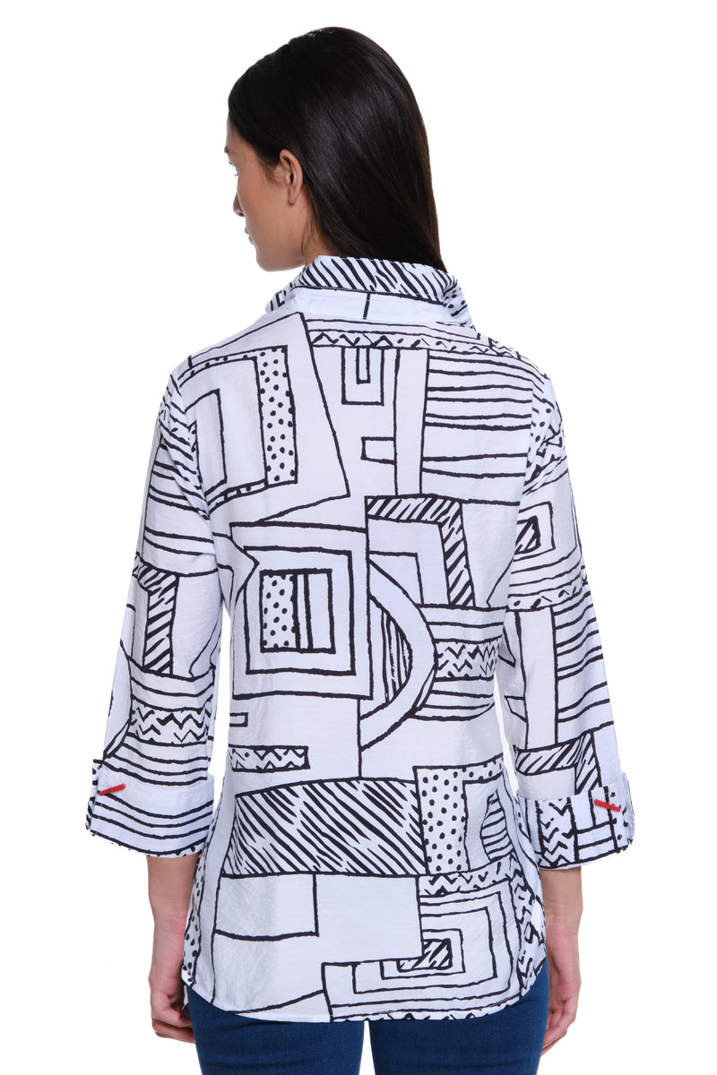 Wire Neck Woven Tunic- Black/White Print