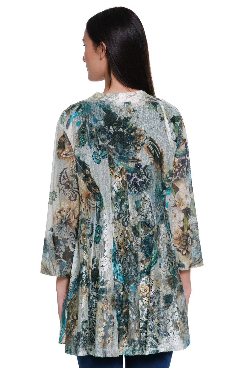 Open Front Print Kimono - Women's - Neutral Print