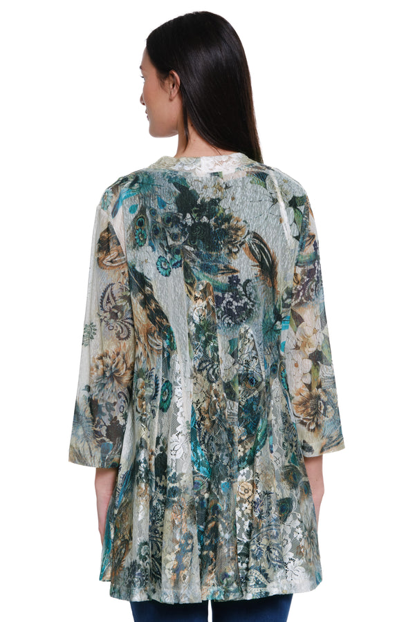 Open Front Print Kimono - Neutral Print