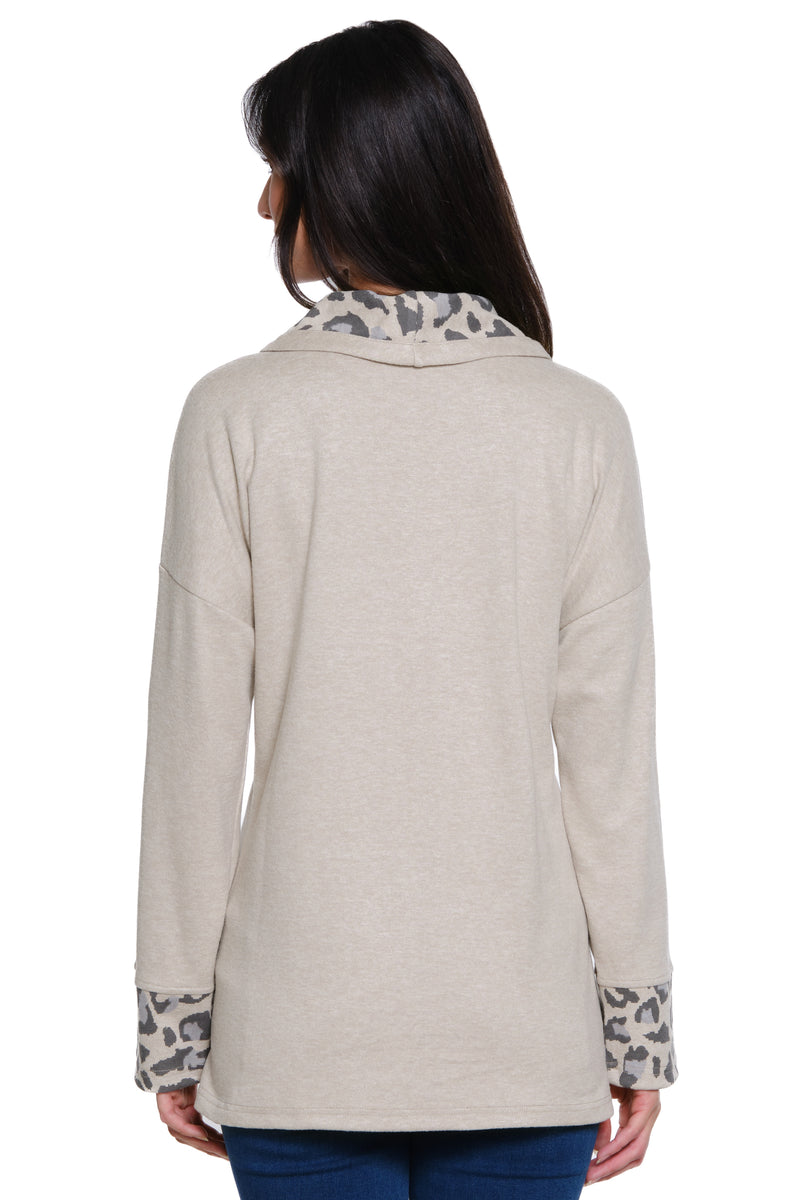 Cowl Neck Pullover - Neutral Animal