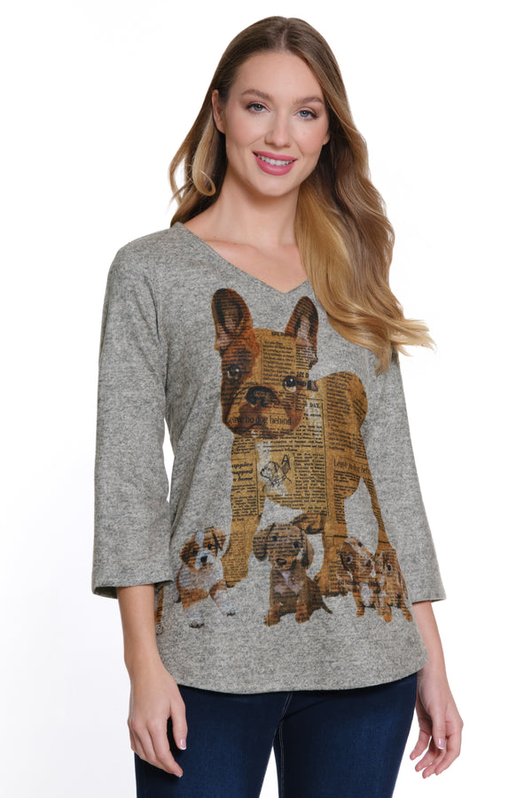 Print Knit Top - Dog Print