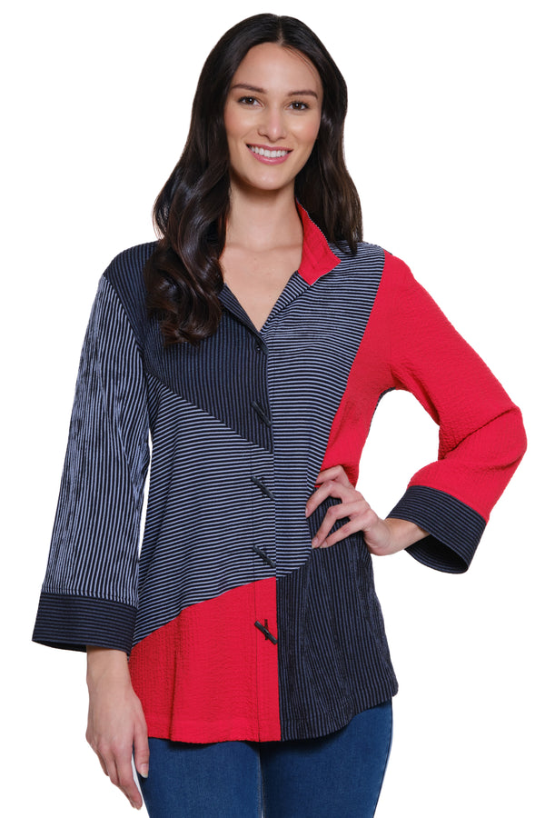 Wire Neck Print Tunic - Black/Red Print