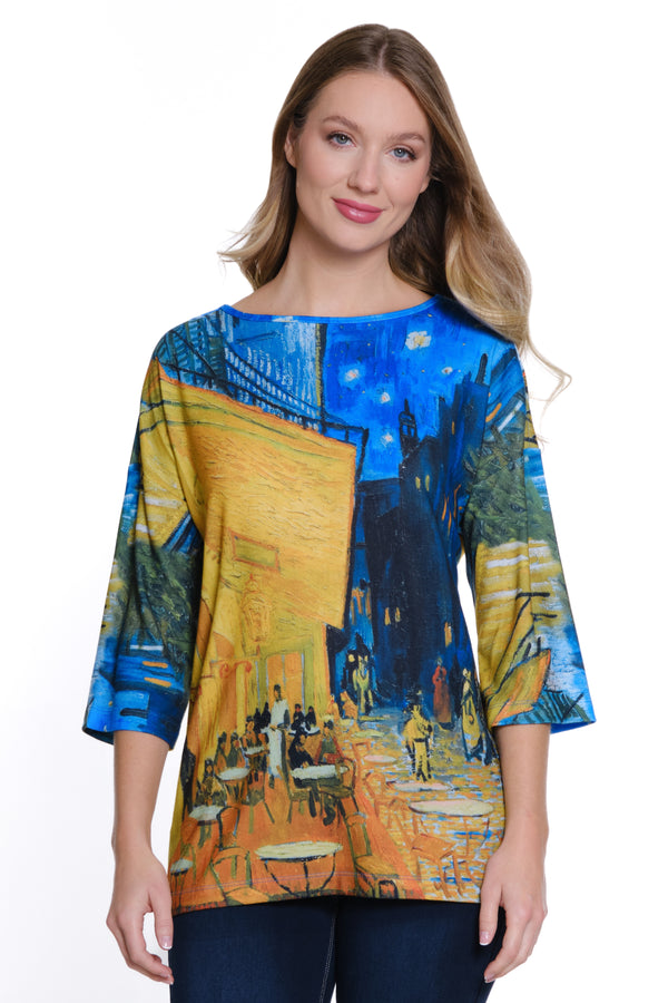 Brushed Knit Popover Top - City Print