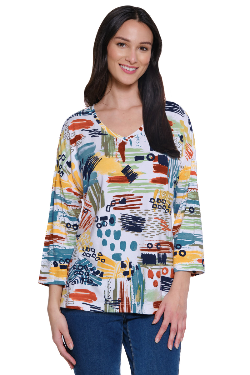 Knit Print Top - Petite - Abstract Multi