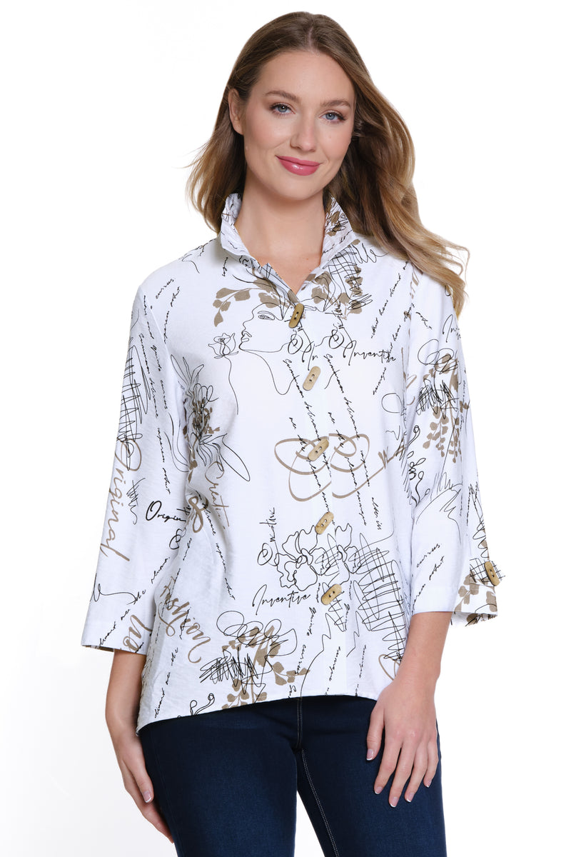 Woven Print Button-Up - Petite - Neutral Print