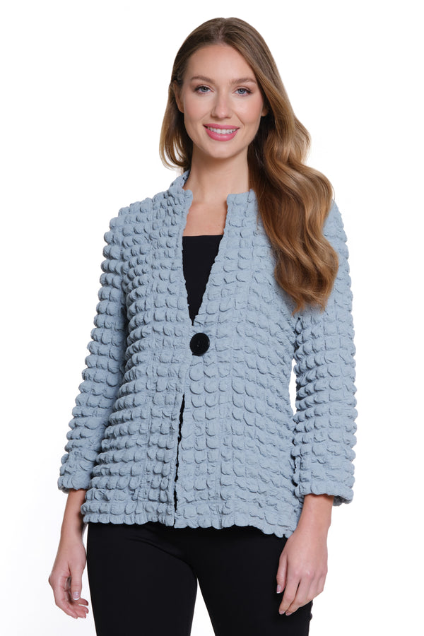 Textured Knit One-Button Jacket - Blue Gray