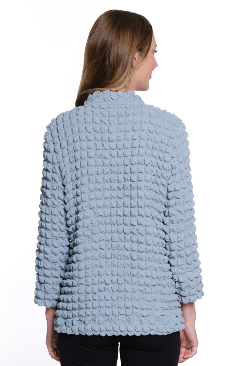 Textured Knit One-Button Jacket - Blue Gray