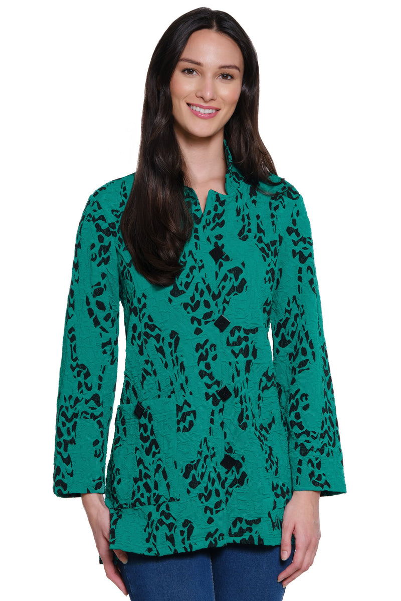 Textured Button Front Tunic - Petite - Jade