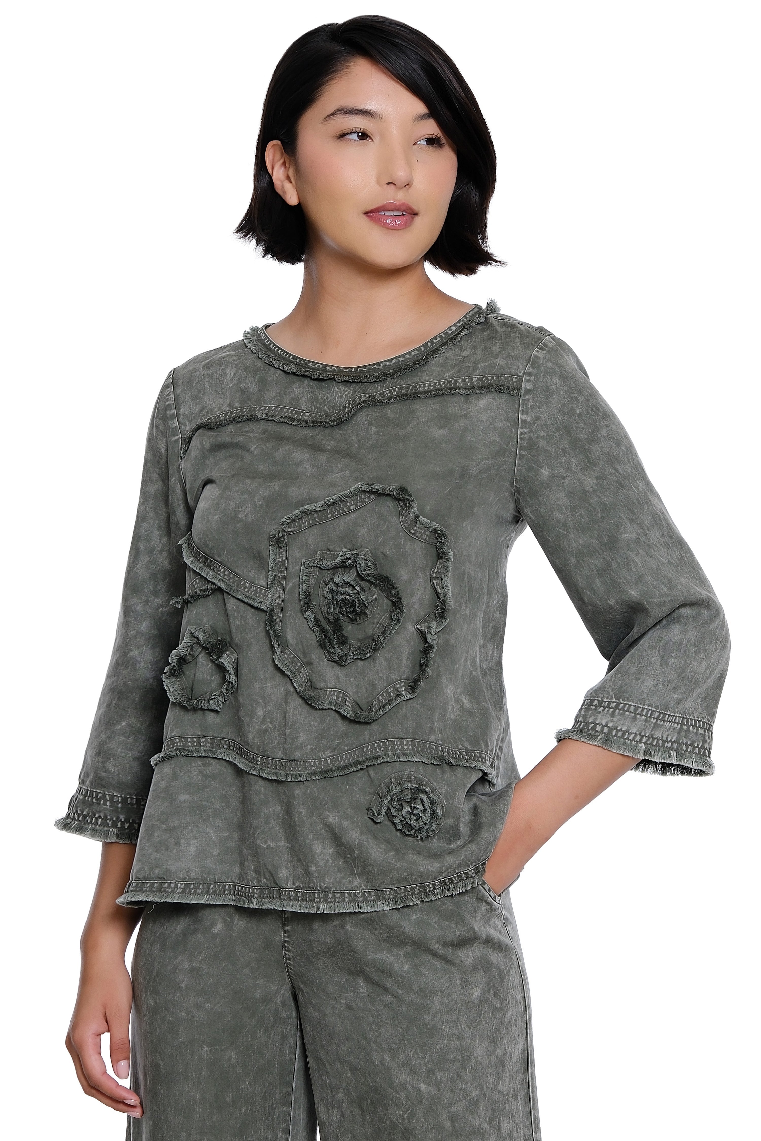 Appliqué Detail Tunic with Raw Edges - Grey