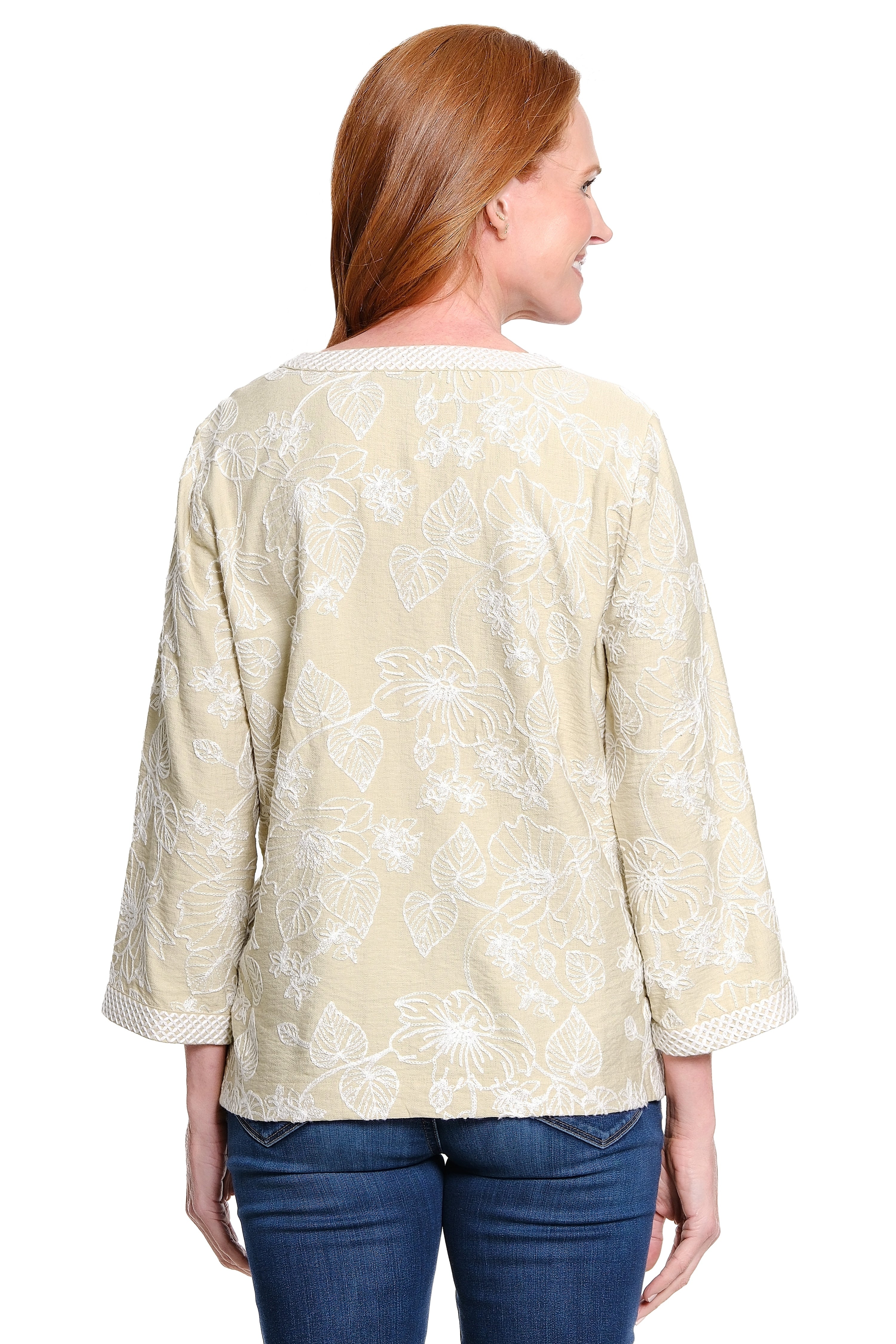 Embroidered V-Neck Tunic - Taupe