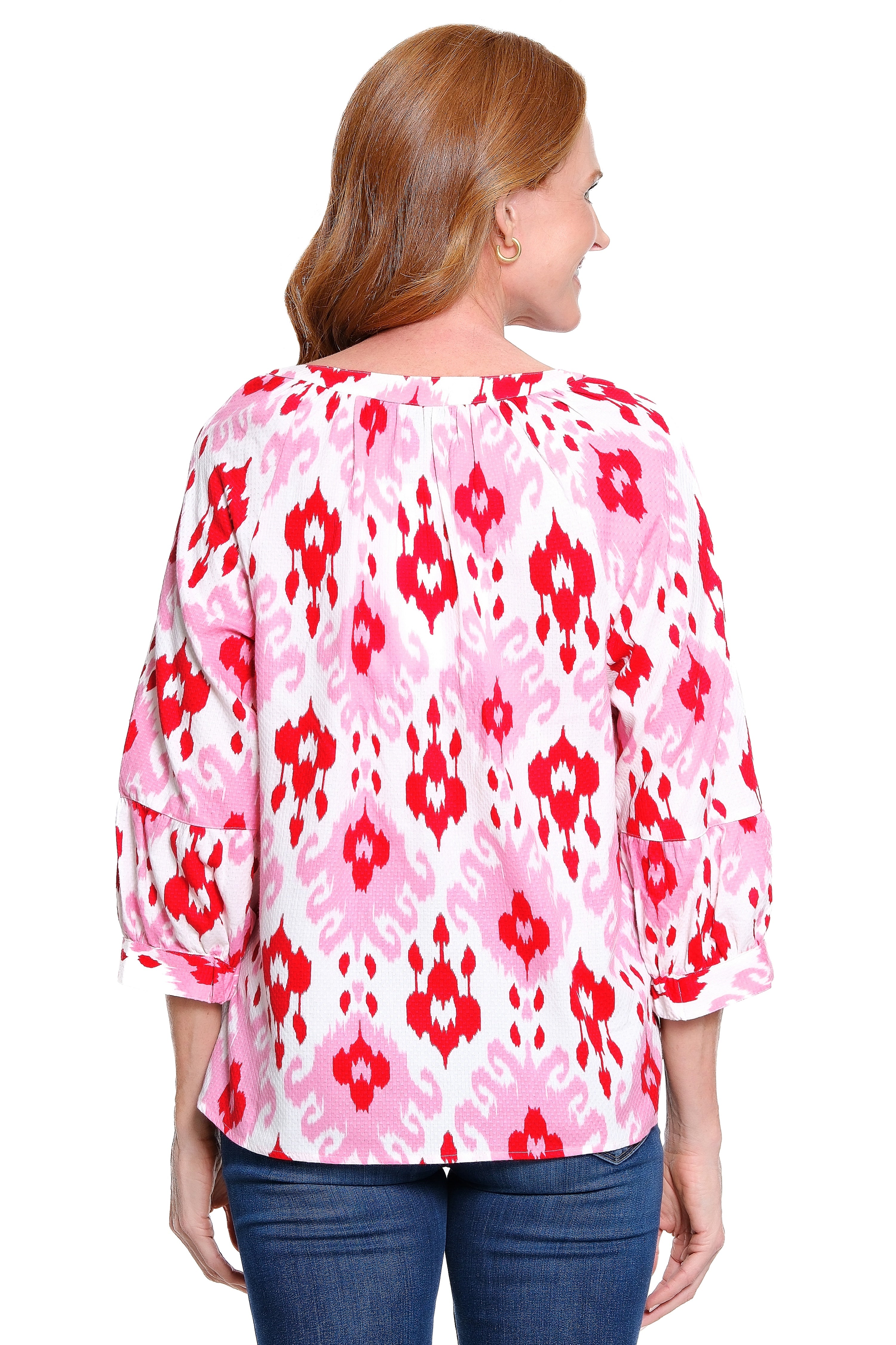 Textured Popover Top with Pom Tassels - Tie Dye Multi