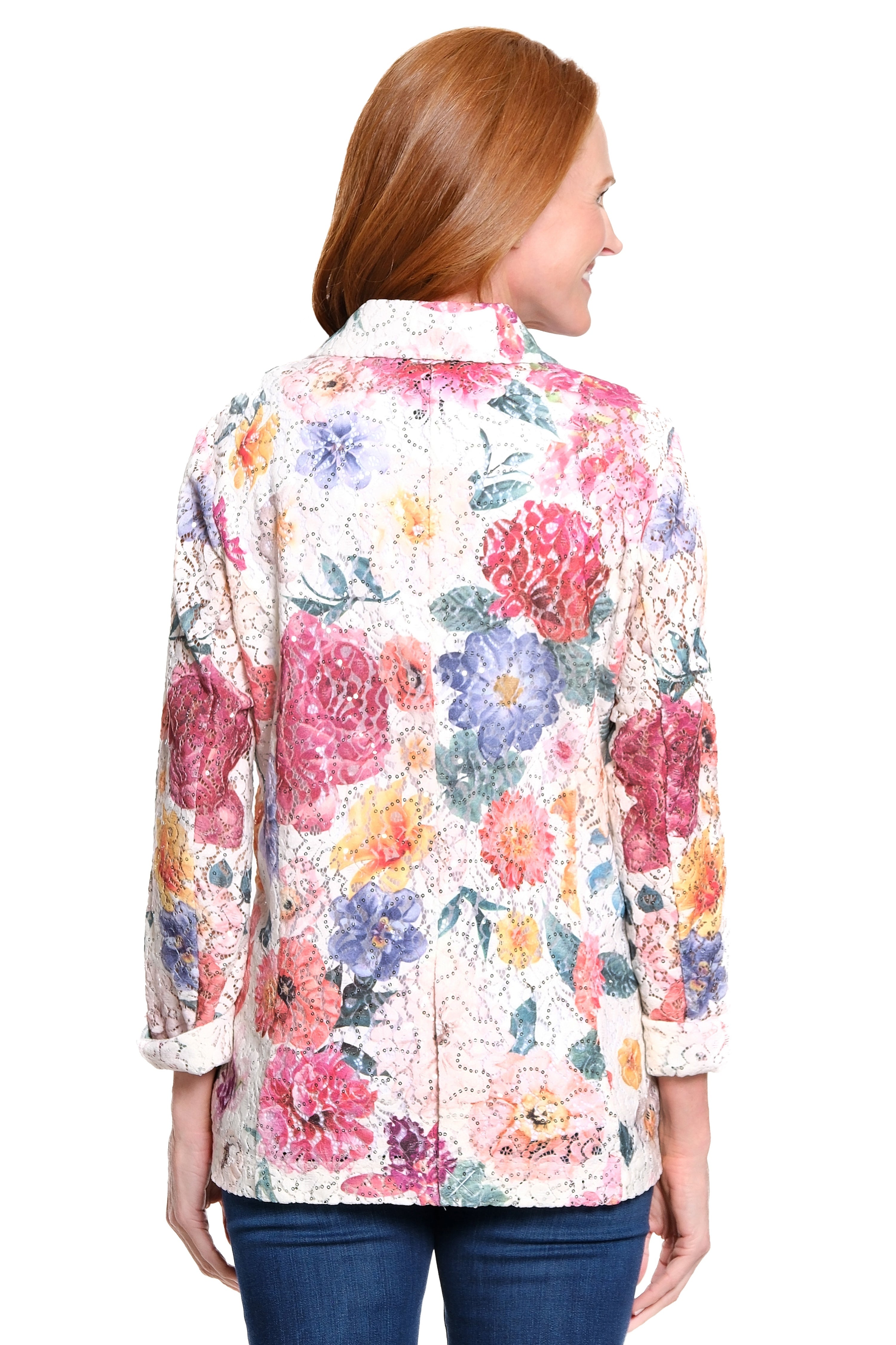 Printed Lace Jacket with Sequin Detail - Abstract Floral