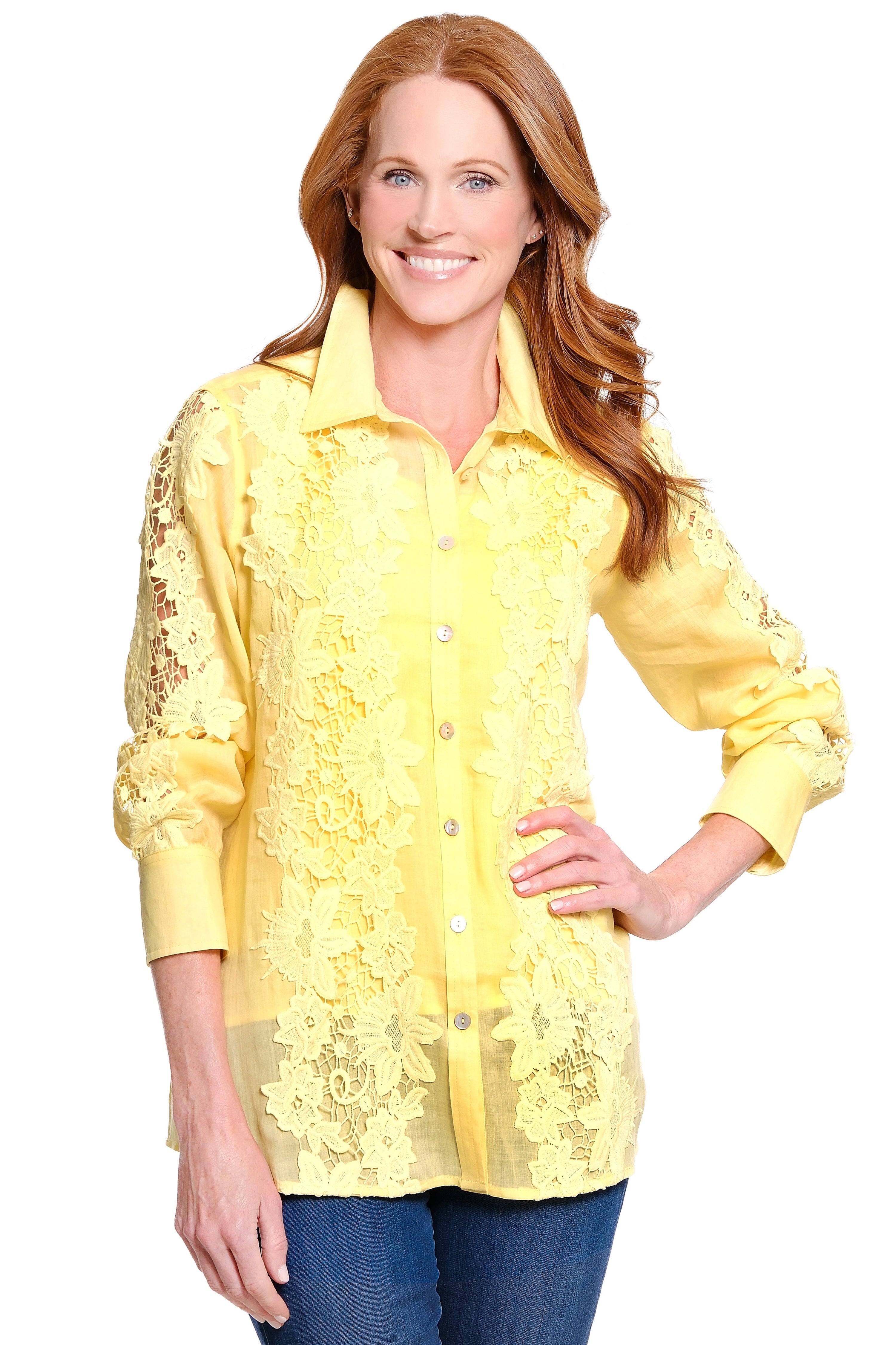 Lace-Detail Tunic with Woven Layered Tank - Butter