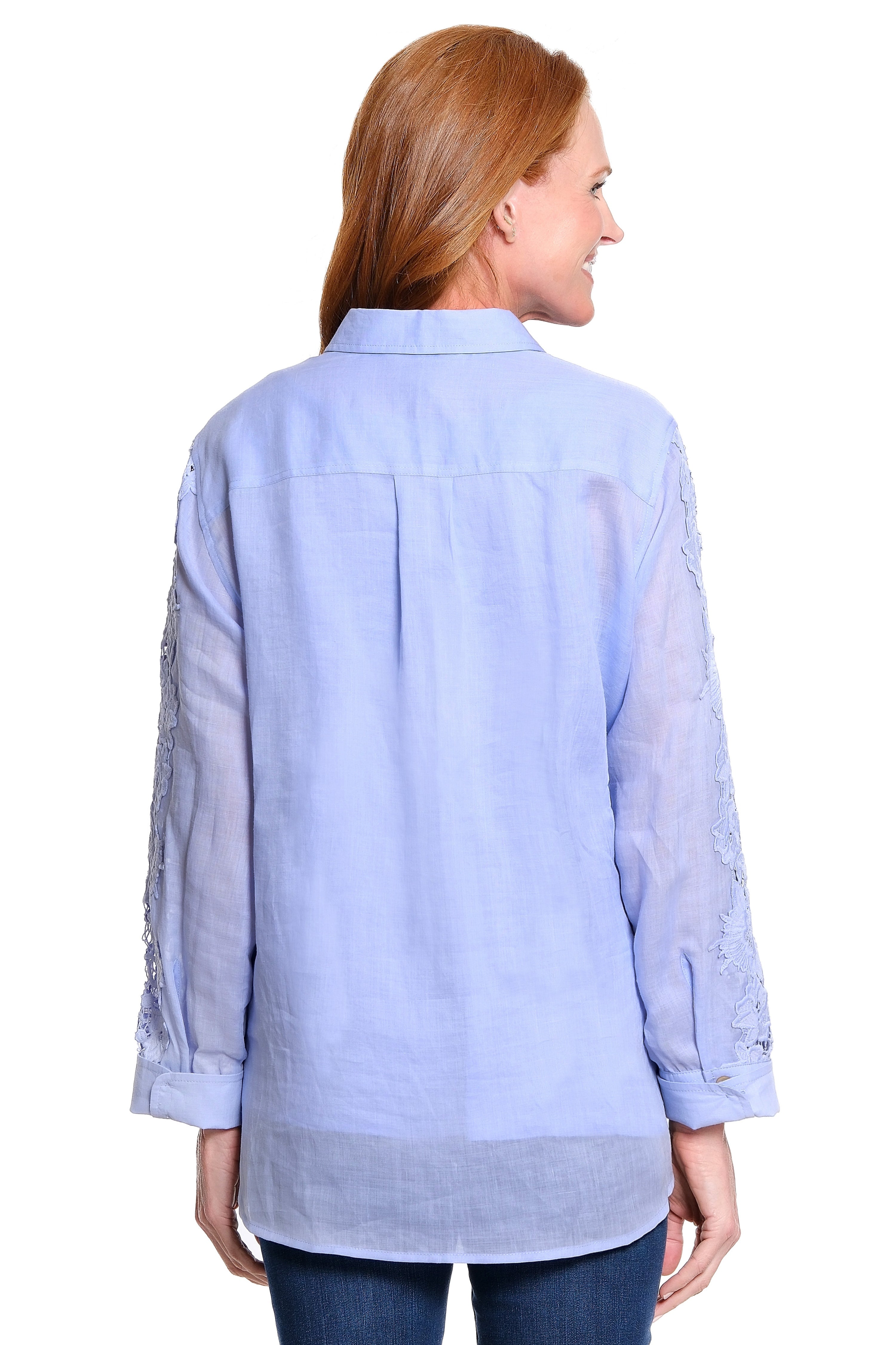 Lace-Detail Tunic with Woven Layered Tank - Periwinkle