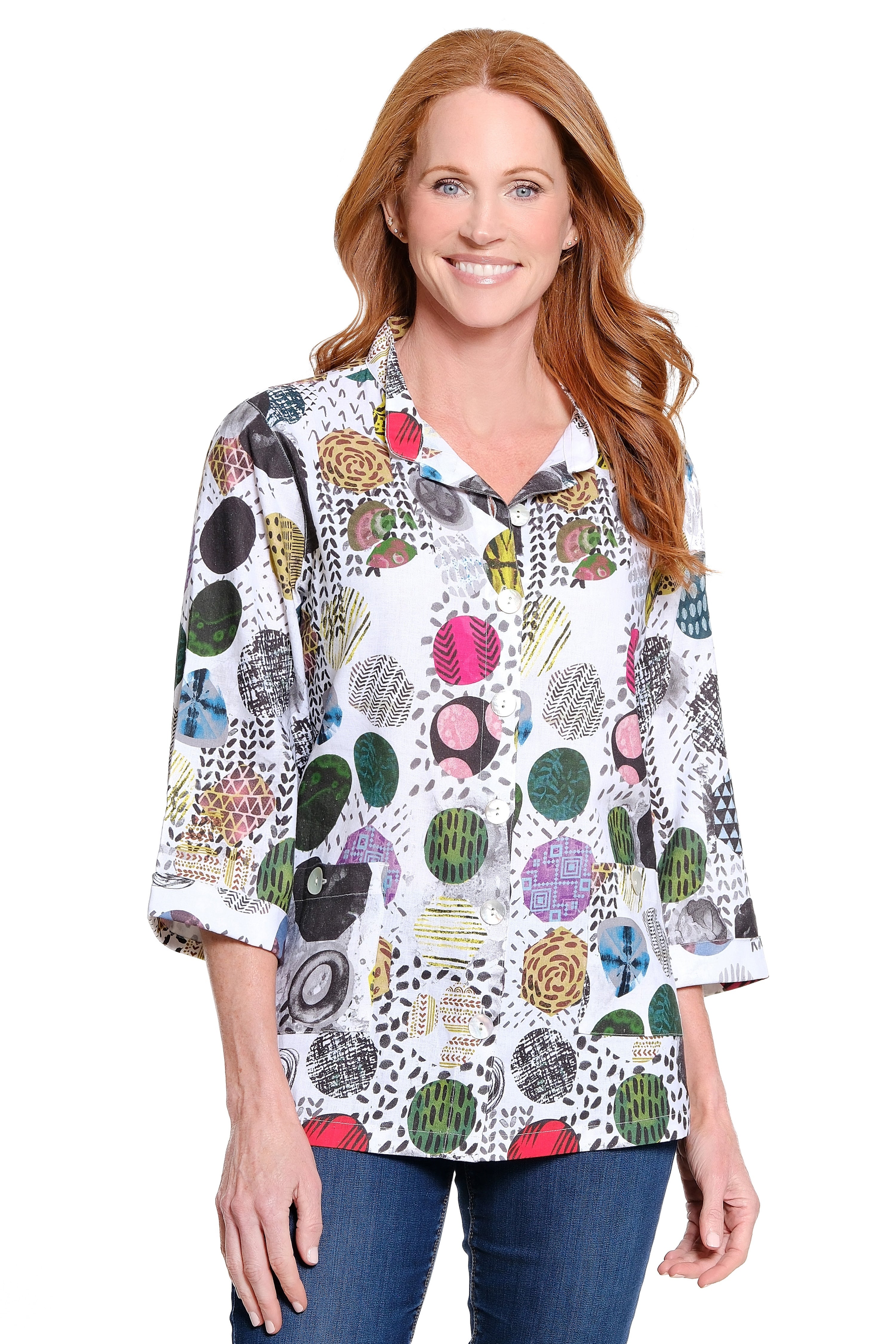 Button Front Woven Jacket - Abstract Multi
