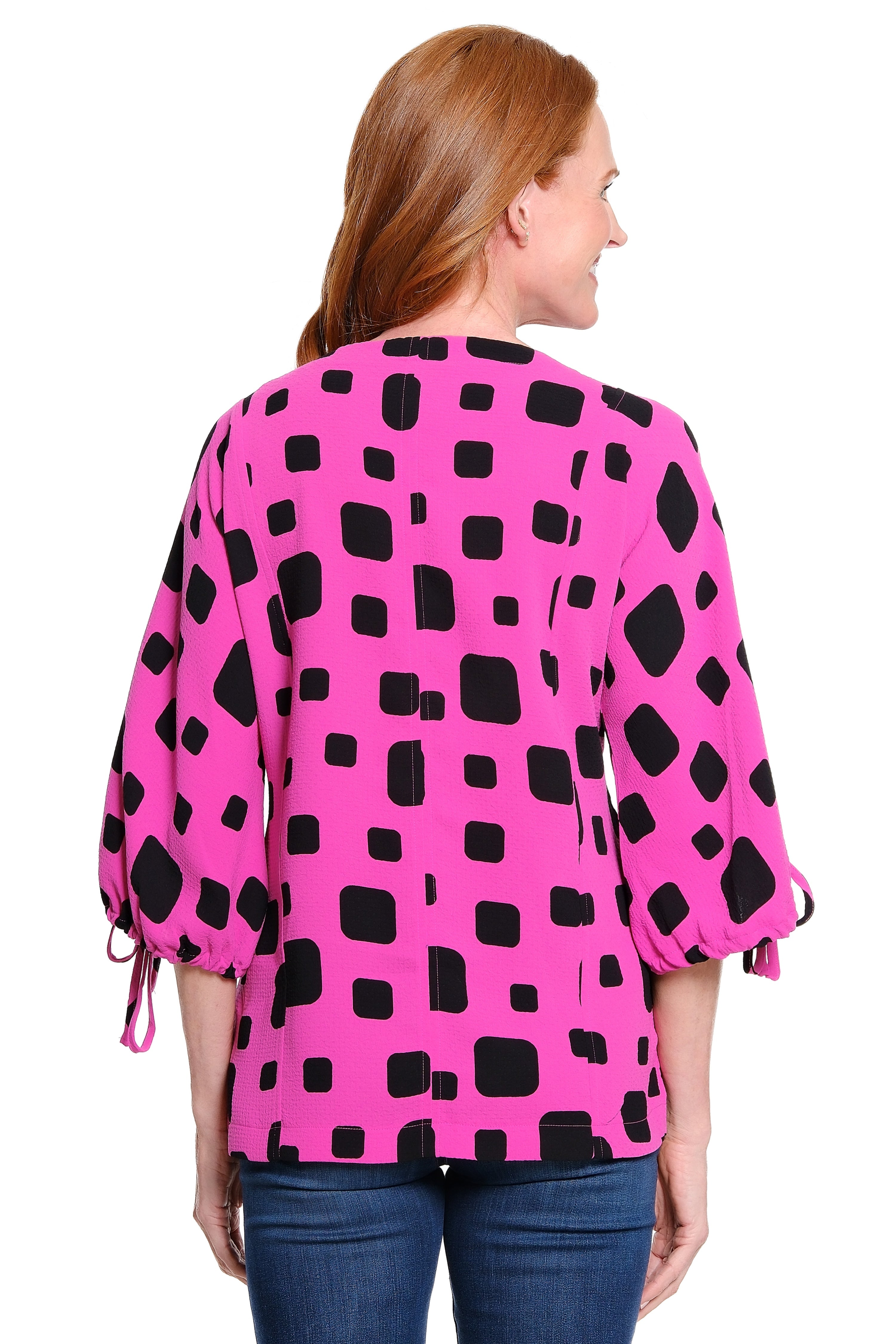 Popover Top with Cinch-Tie Sleeves - Raspberry