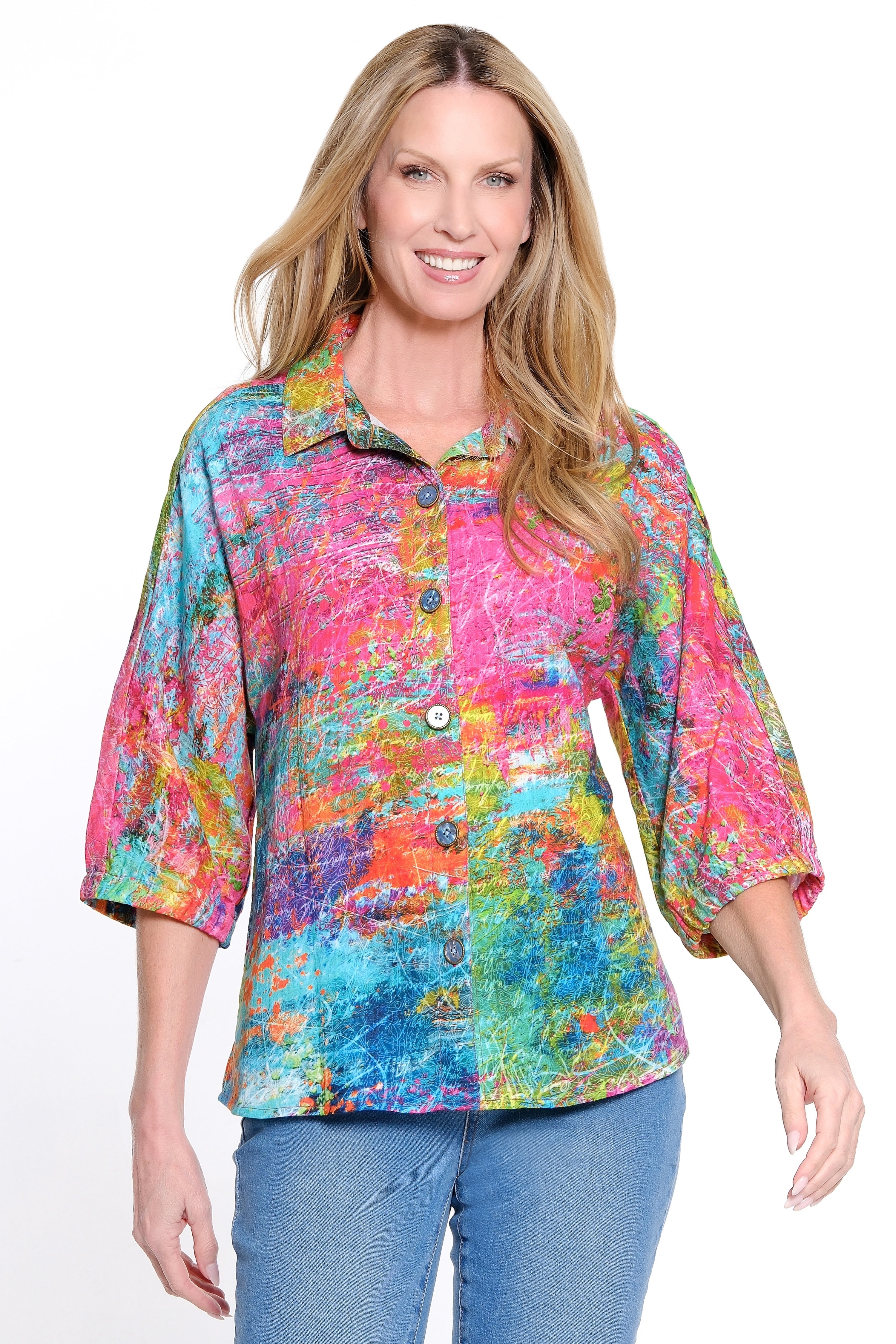 Popover Tunic with Dolman Sleeves - Abstract Multi
