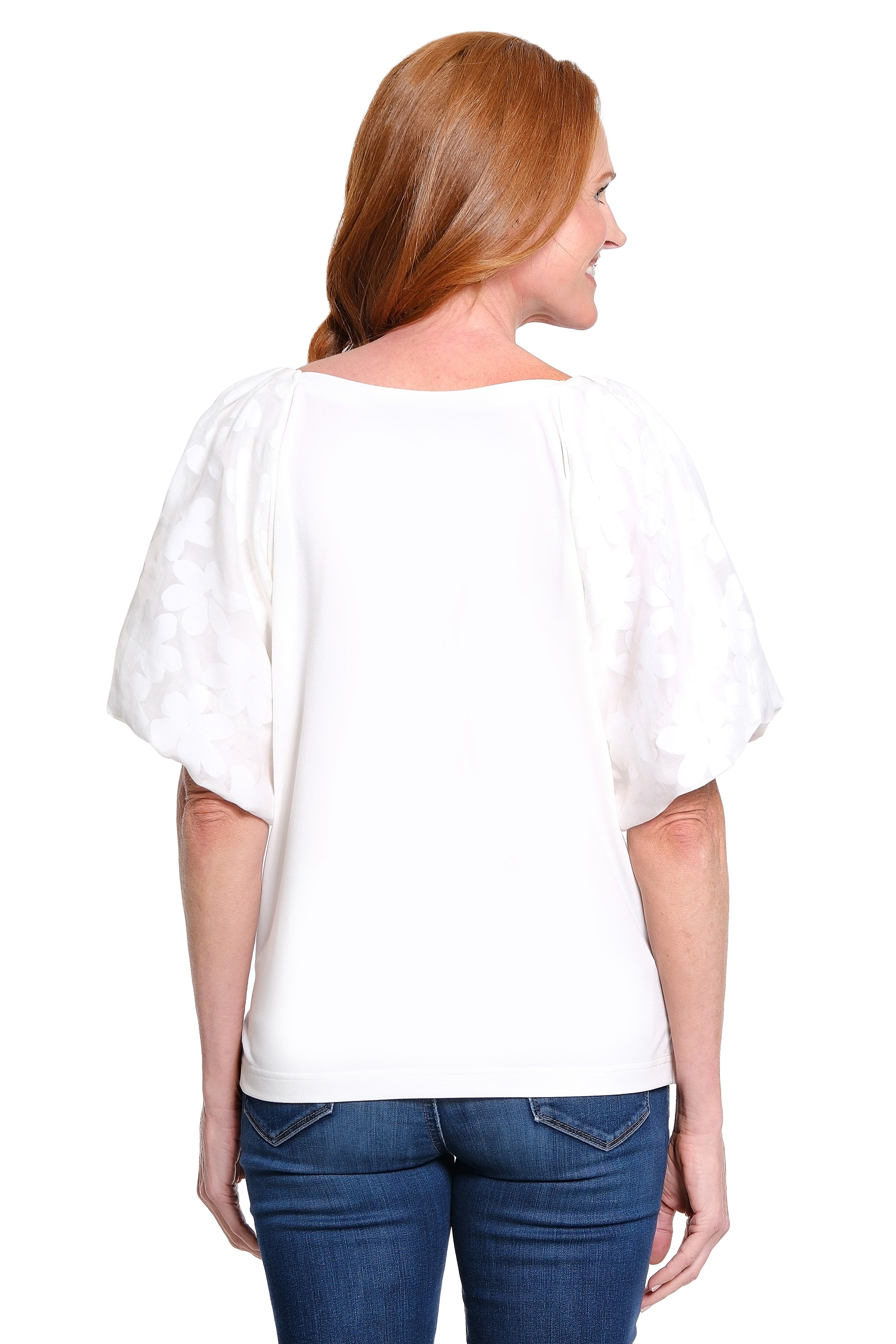 Knit Popover Top with Raglan Sleeves - White