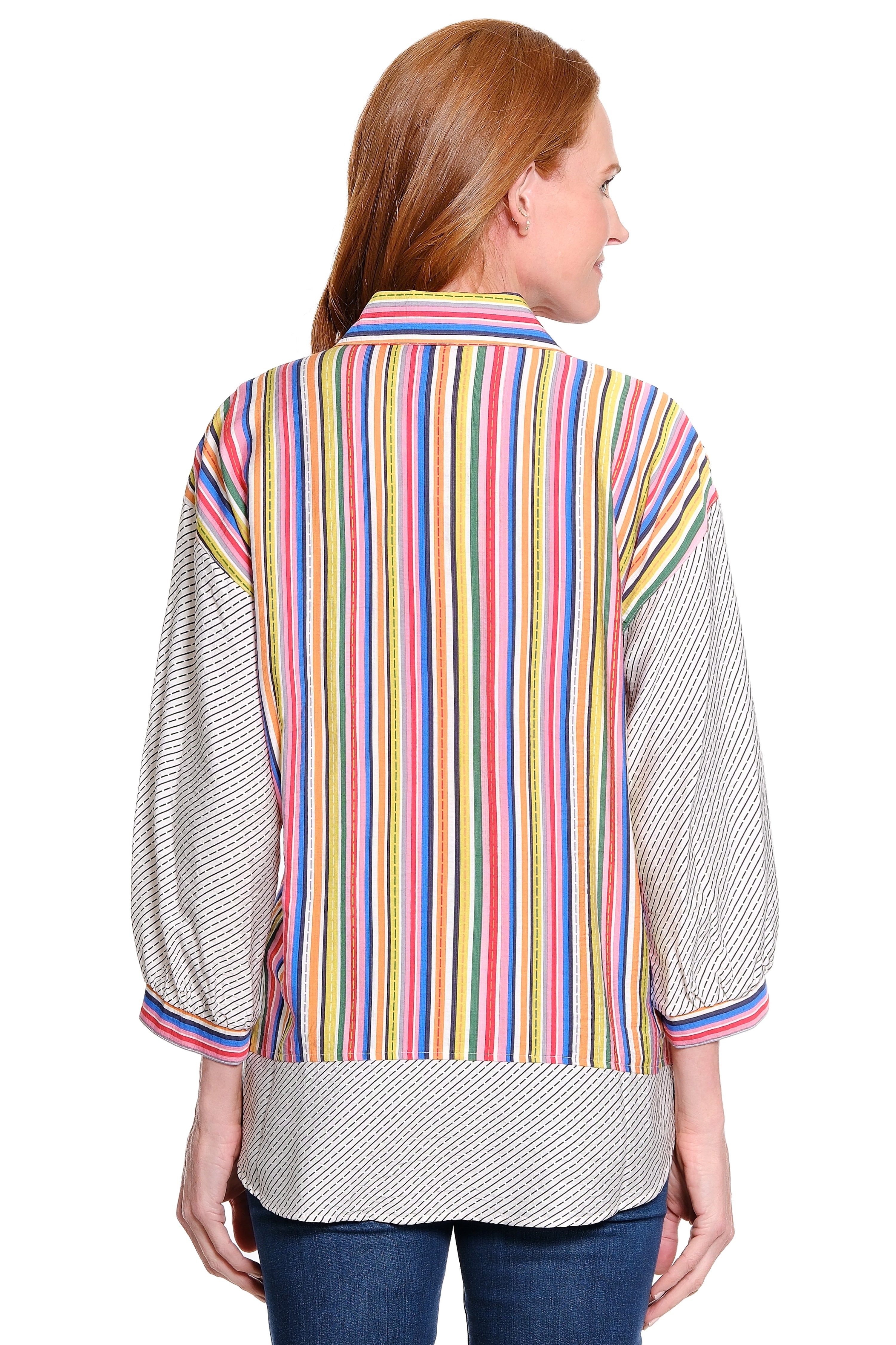 Point Collar Woven Top - Stripe Multi