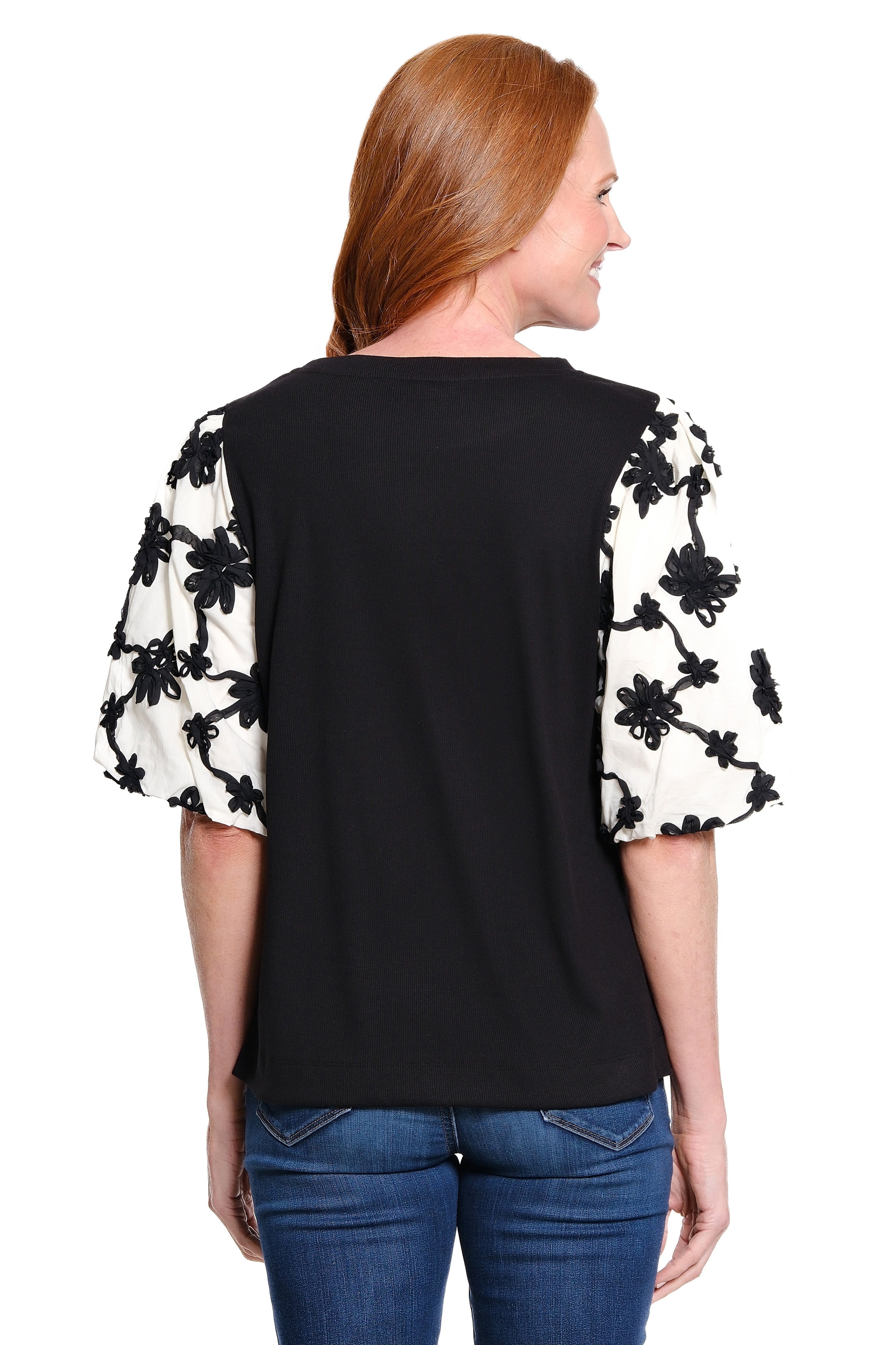 Knit Popover with Soutache Detail - Black