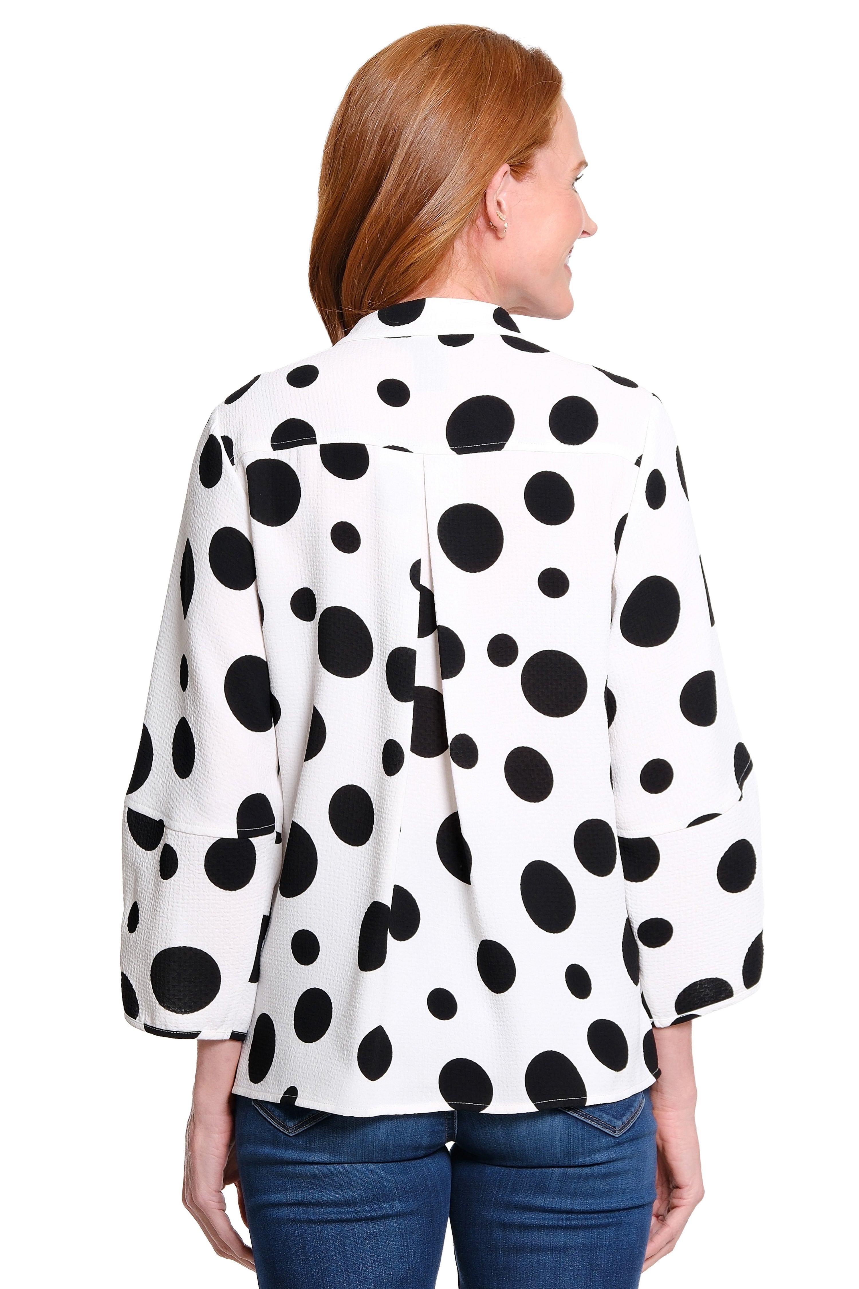 Band Collar Woven Top - Dot Multi