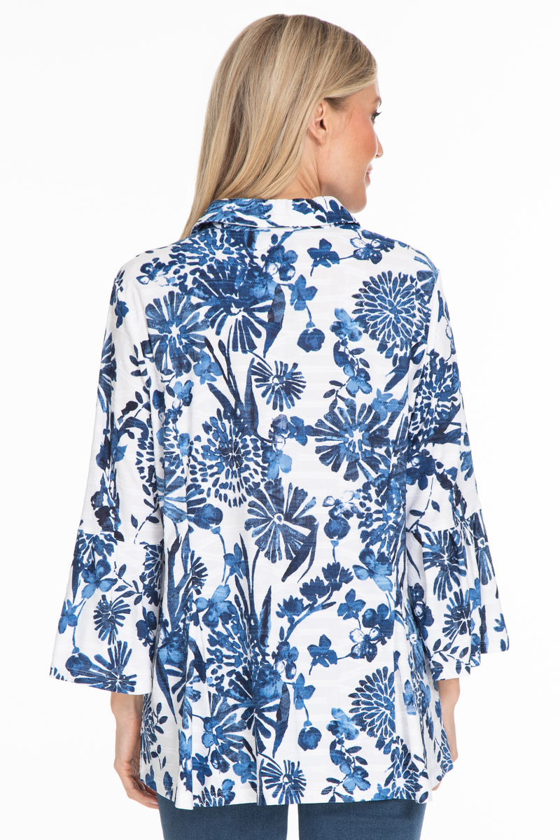 Bell Sleeve Floral Tunic - Blue Print