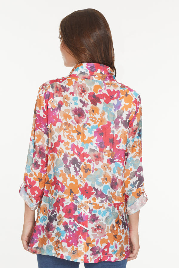 Button Front Tunic - Women's - Fuchsia Print
