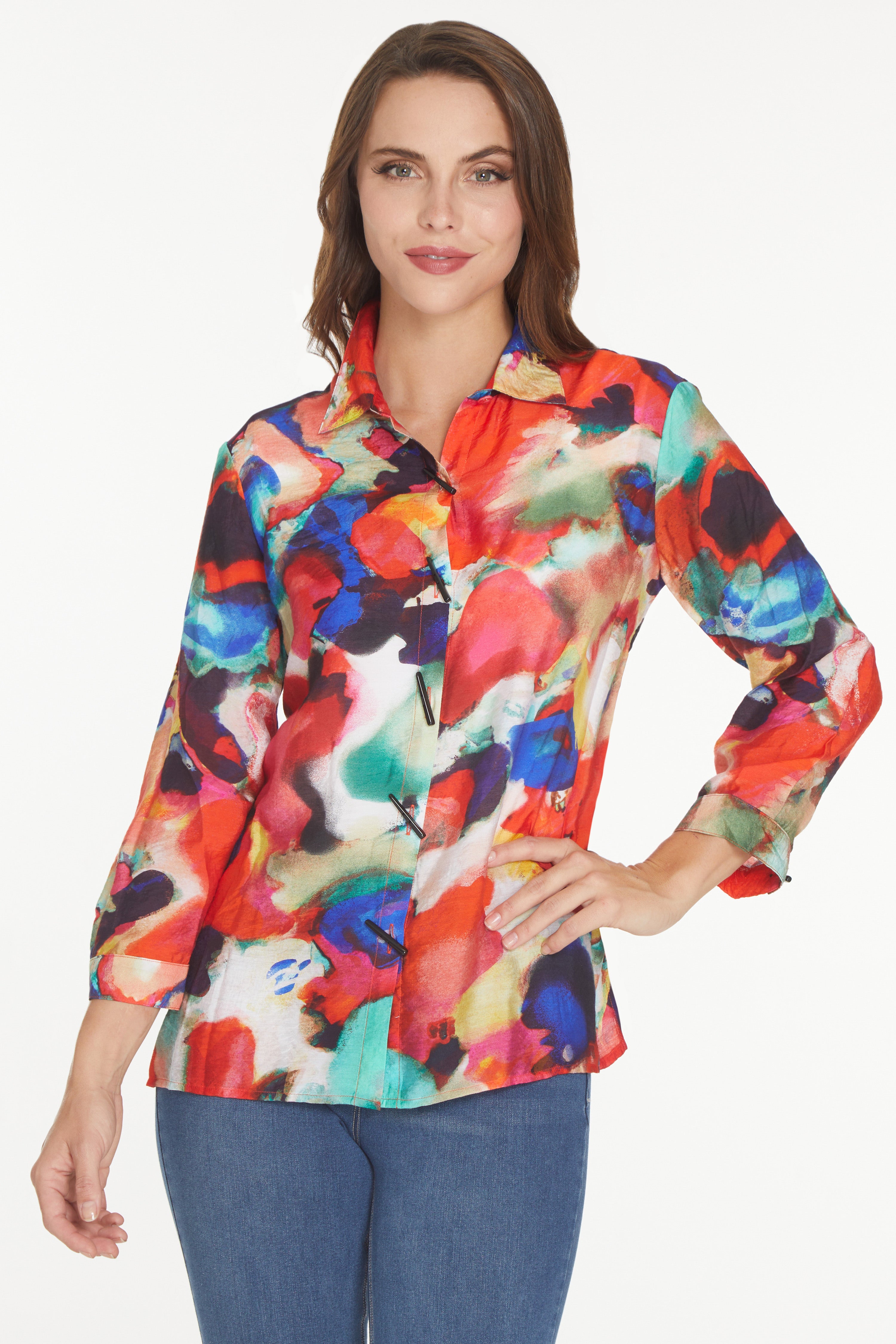 Button Front Tunic - Abstract Multi – AliMiles.com