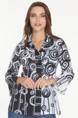 Woven Print Jacket - Women's - Black/White