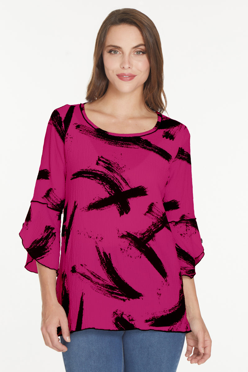 Bell Sleeve Tunic - Fuchsia Print