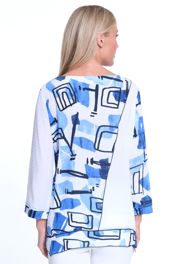Printed Asymmetrical Hem Tunic - Women's - Blue/White