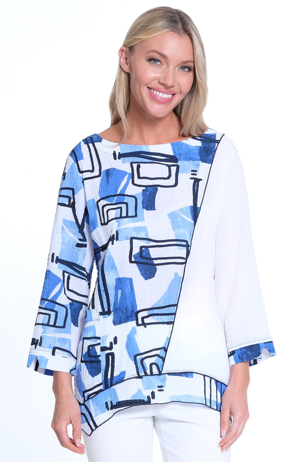 Printed Asymmetrical Hem Tunic - Women's - Blue/White