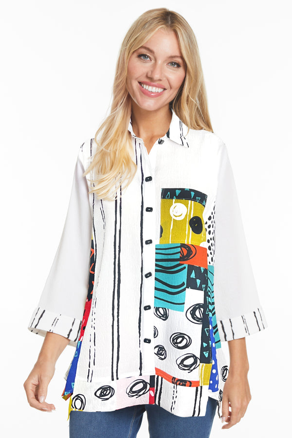 Crinkle Button Front Tunic - Women's - Multi