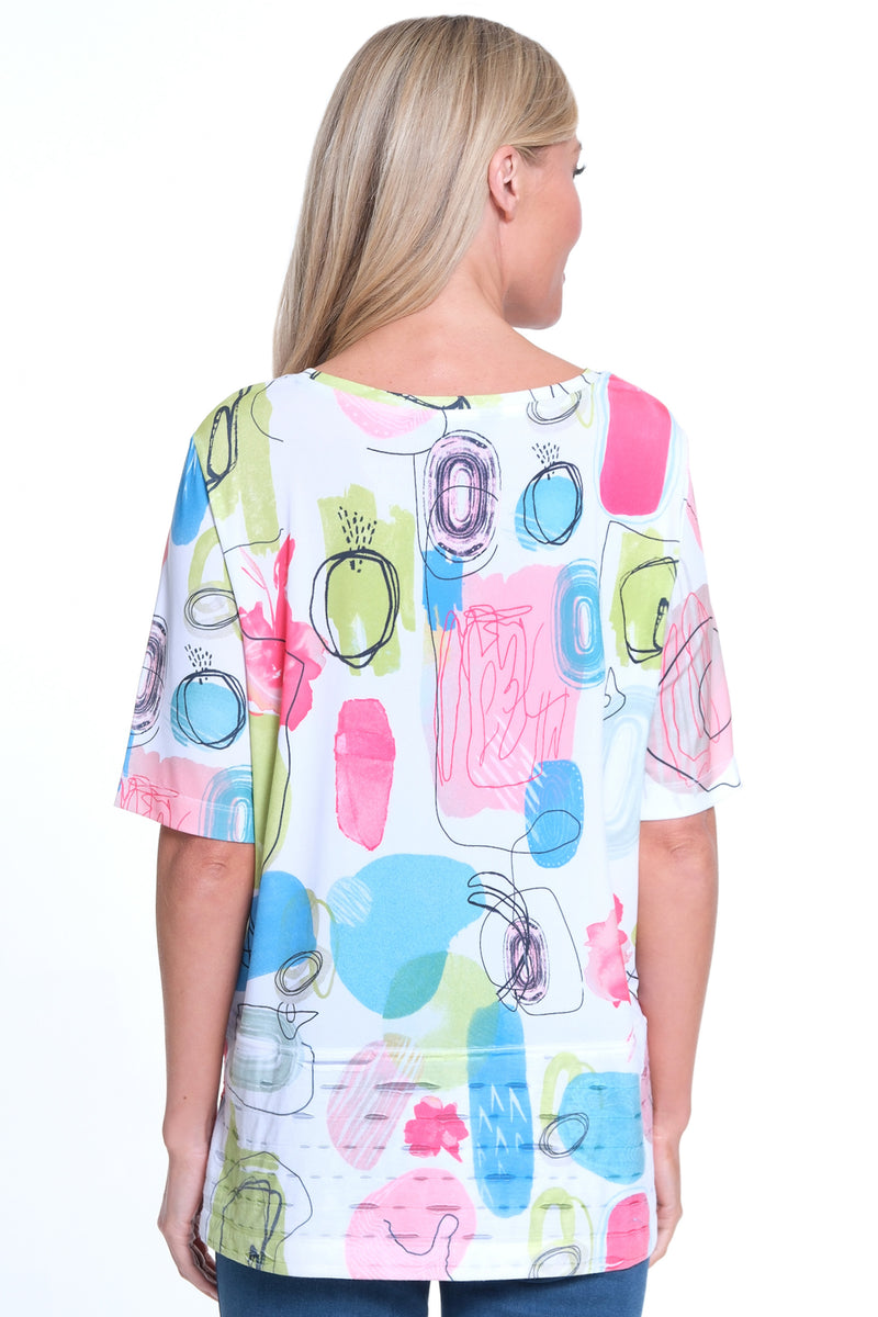 Elbow Sleeve Print Tunic - Block Multi